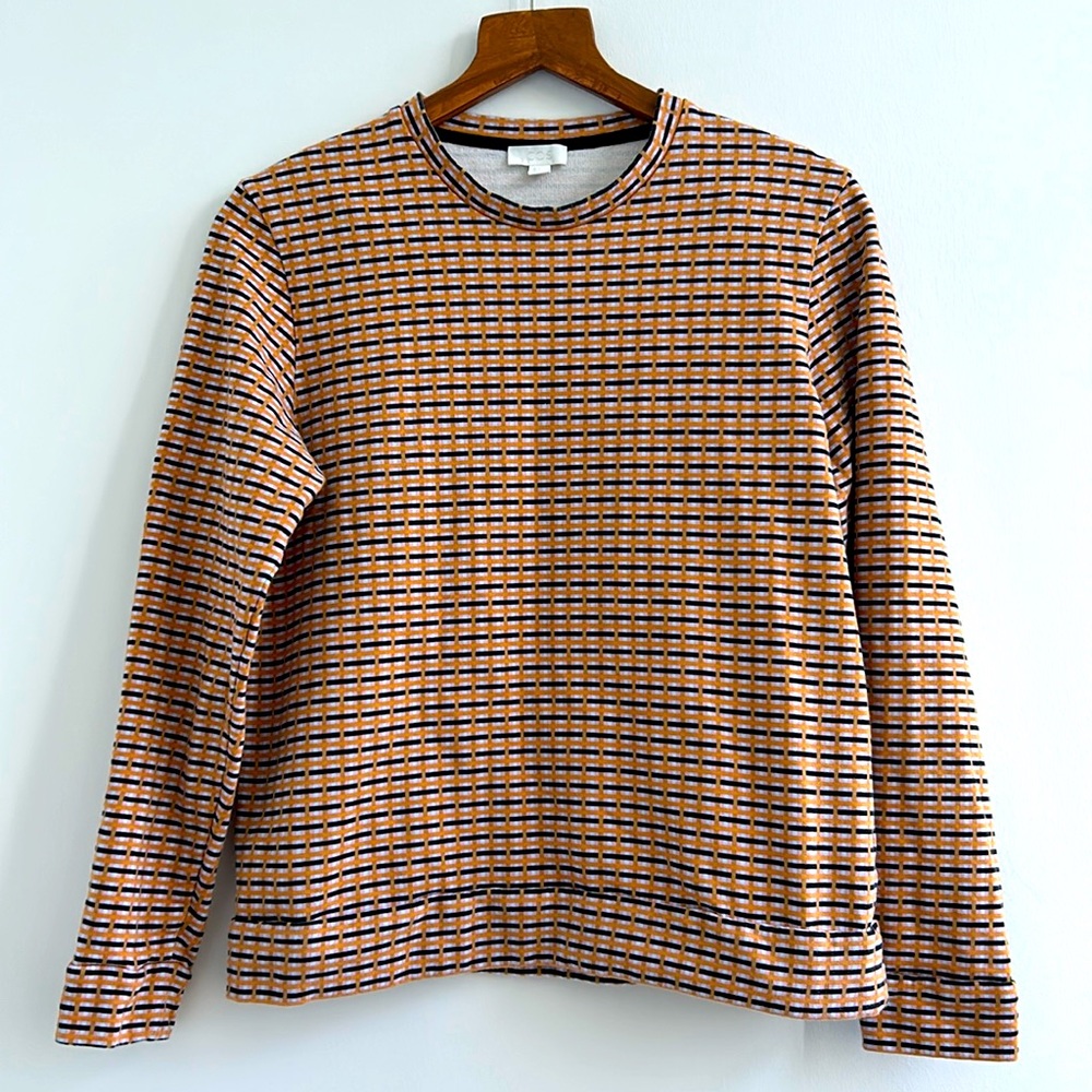 COS Black Brown Plaid Colorblock Long Sleeved Cotton Sweater
